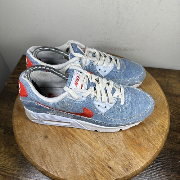Nike Air Max 90 Shoes Mens Size Blue Denim Red Swoosh DV2120-900 - Main Image